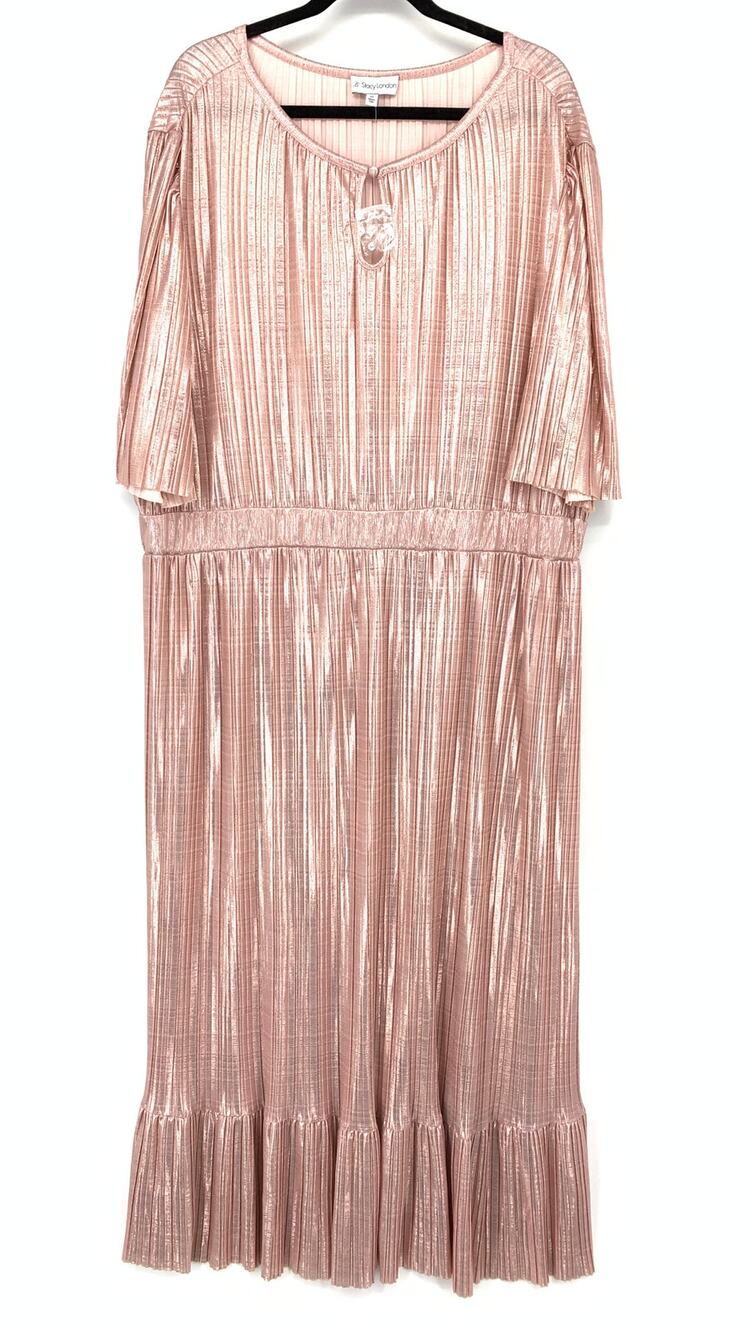 By Stacy London Half Sleeve Keyhole Neck Maxi Dress Womens Sz 2X Pink Metallic